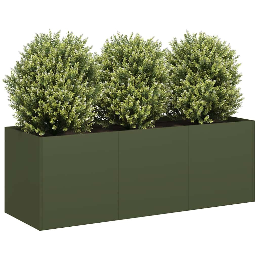 vidaXL Pflanzkübel Olivgrün 120x40x40 cm Kaltgewalzter Stahl