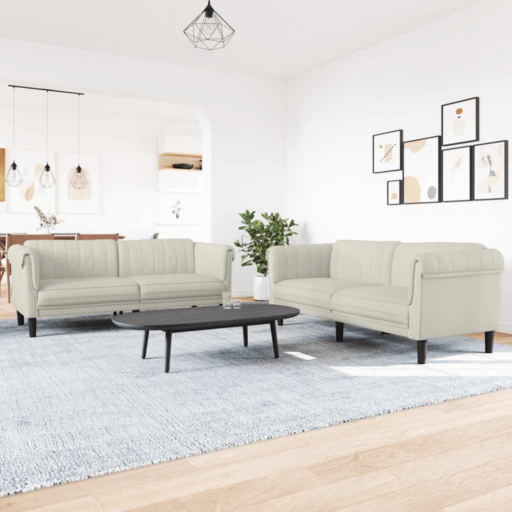 vidaXL 2-tlg. Sofagarnitur Creme Samt