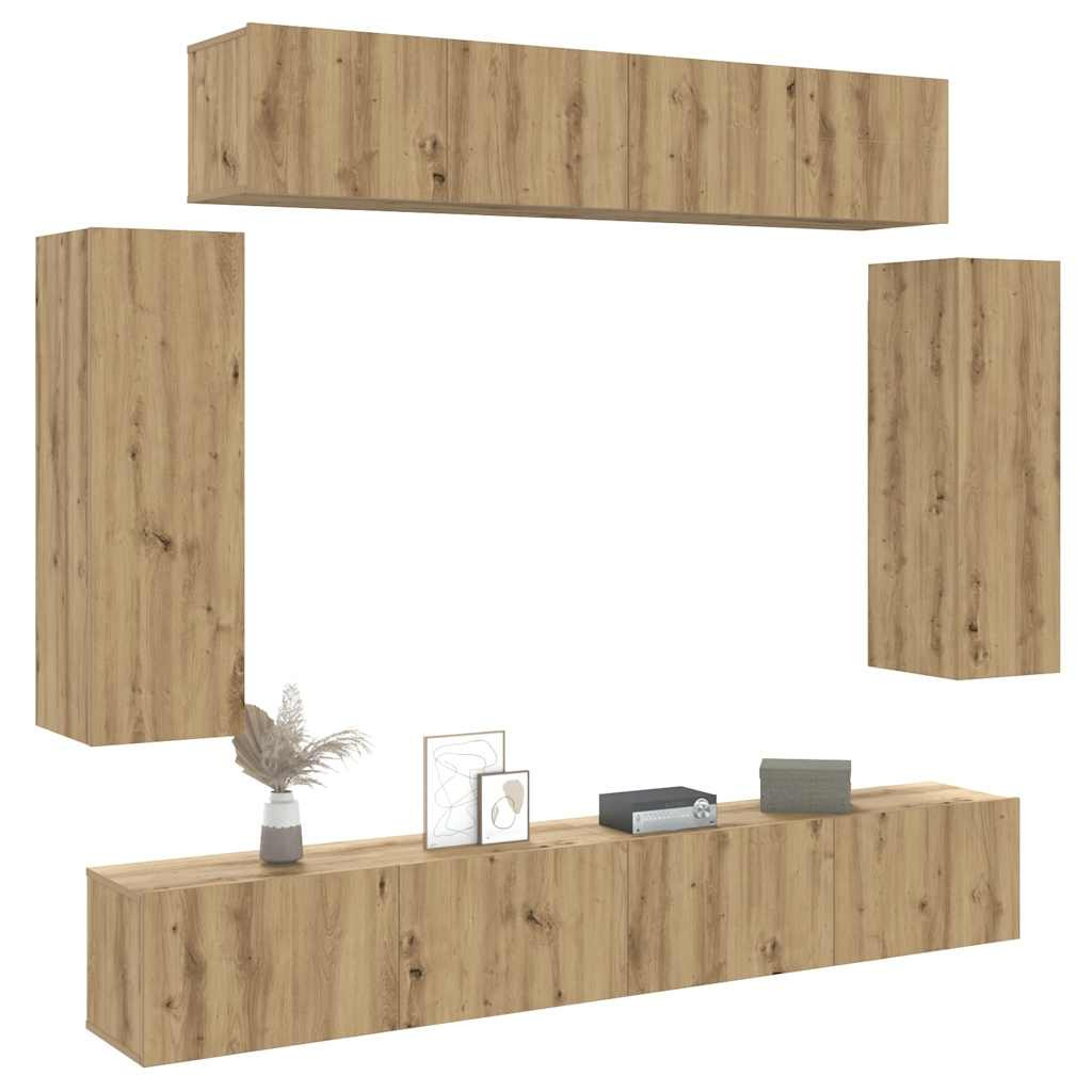 vidaXL 6-tlg. TV-Schrank-Set Wandmontage Artisan-Eiche Holzwerkstoff
