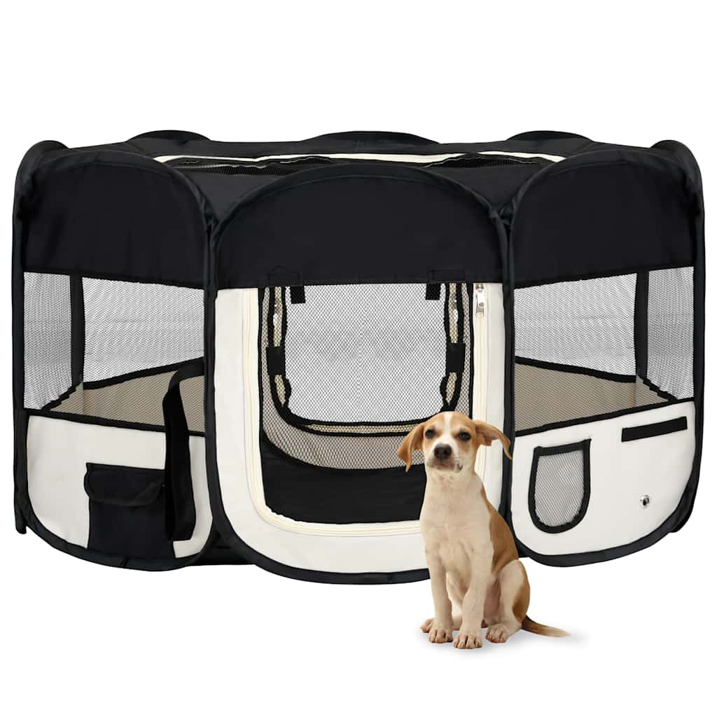 vidaXL Faltbarer Welpenlaufstall mit Tragetasche Schwarz 145x145x61 cm