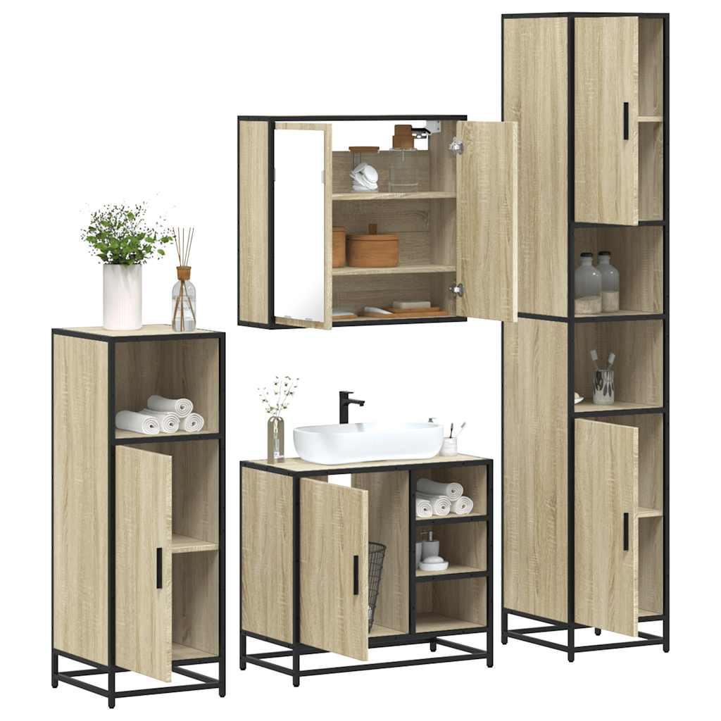 vidaXL 4-tlg. Badmöbel-Set Sonoma-Eiche Holzwerkstoff