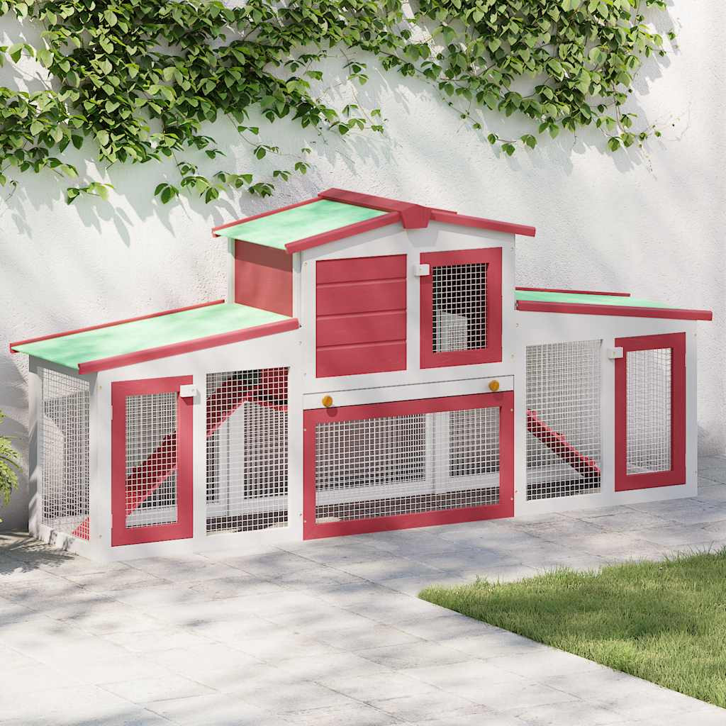 vidaXL Großer Kaninchenstall Rot und Weiß 201x45x85 cm Holz