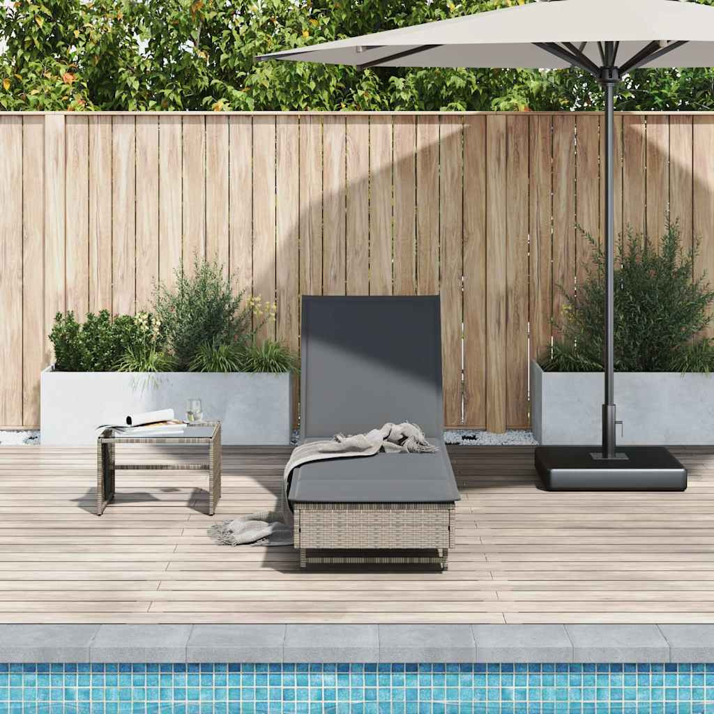 vidaXL Sonnenliege mit Rollen und Auflage Grau Poly Rattan