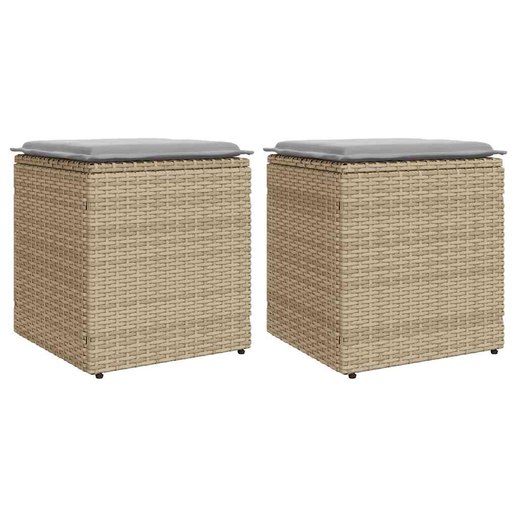 vidaXL Gartenhocker mit Kissen 2 Stk. Beige 40x40x43 cm Poly Rattan