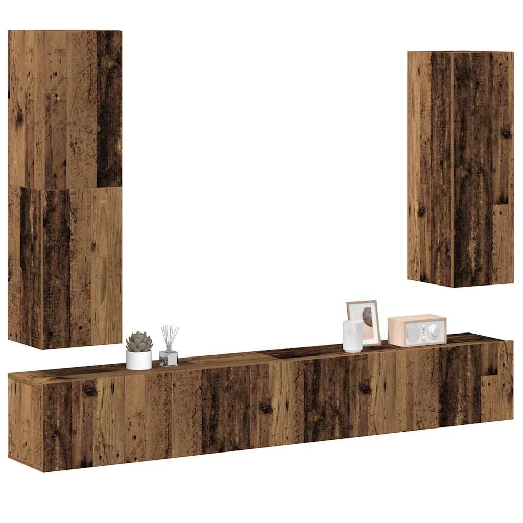 vidaXL 4-tlg. TV-Schrank-Set Wandmontage Altholz-Optik Holzwerkstoff