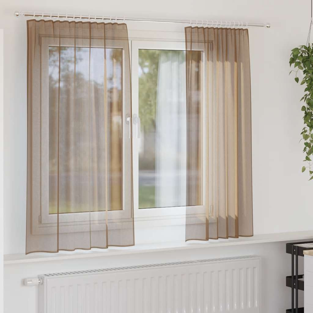 vidaXL Voile Vorhänge mit Stangentaschen 2 Stk. Hellbraun