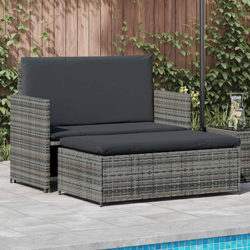 vidaXL 2-tlg. Garten-Lounge-Set mit Auflagen Poly Rattan Grau