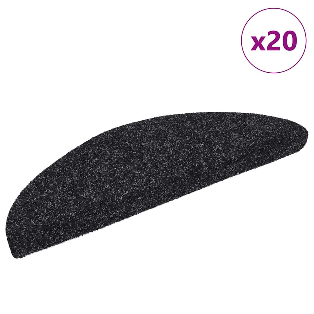 vidaXL Stufenmatten Selbstklebend 20 Stk. 56x17x3 cm Schwarz Halbrund