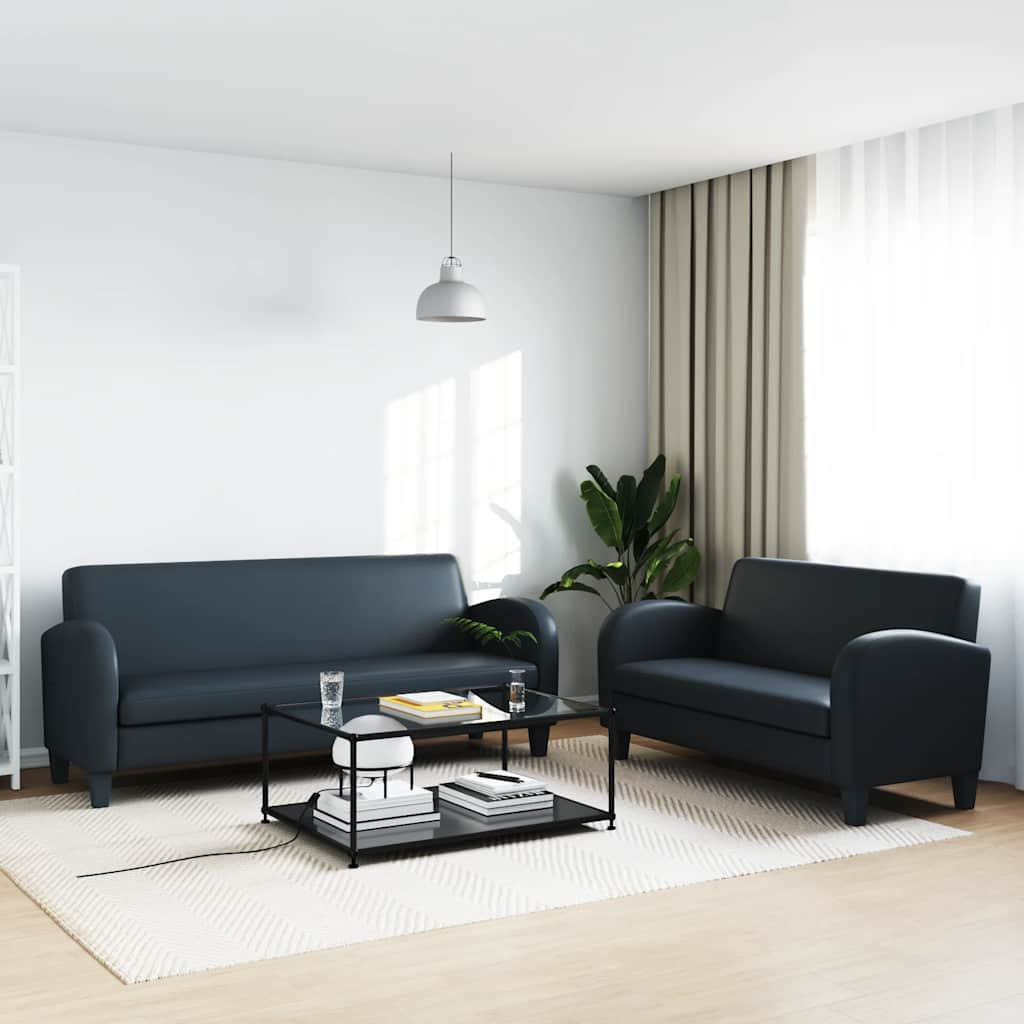 vidaXL 2-tlg. Sofa-Set Kunstleder Schwarz