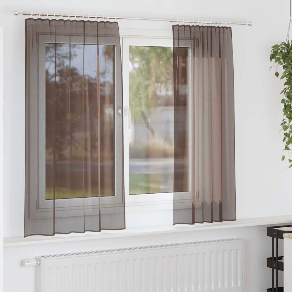 vidaXL Voile Vorhänge mit Stangentaschen 2 Stk. Braun
