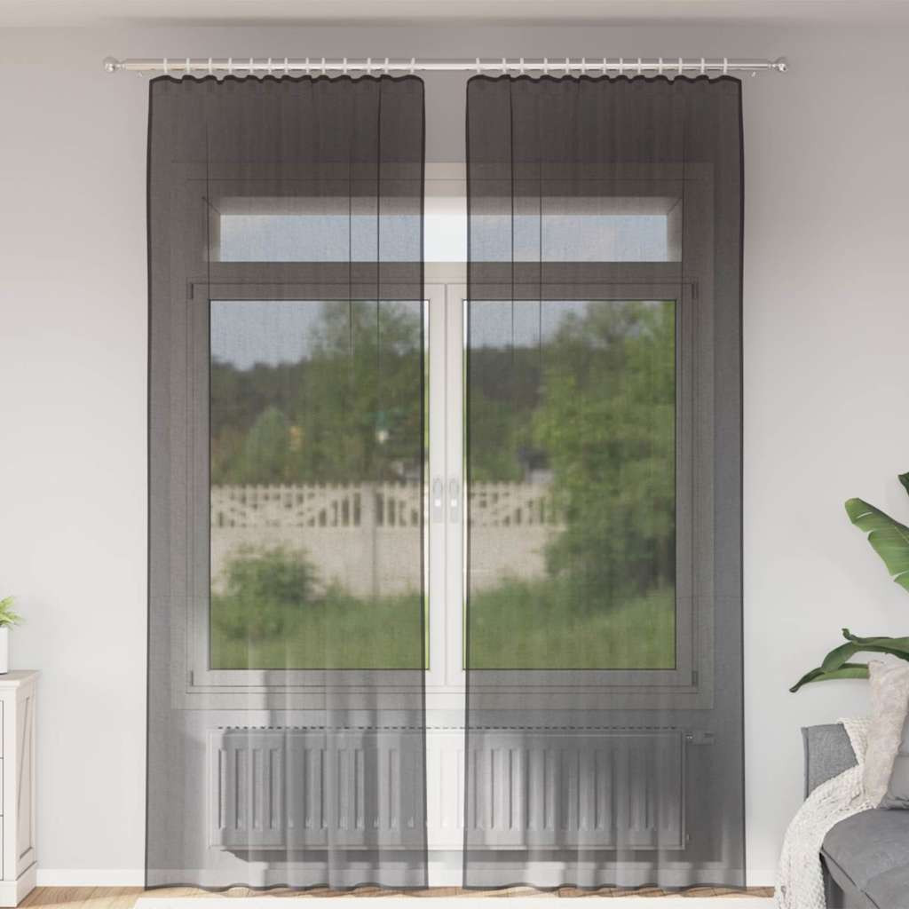 vidaXL Voile Vorhänge mit Stangentaschen 2 Stk. Schwarz