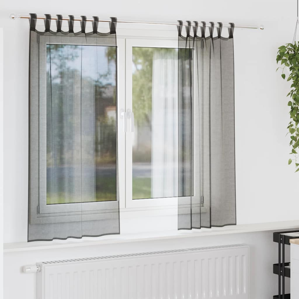 vidaXL Voile Vorhänge mit Lasche 2 Stk. Schwarz