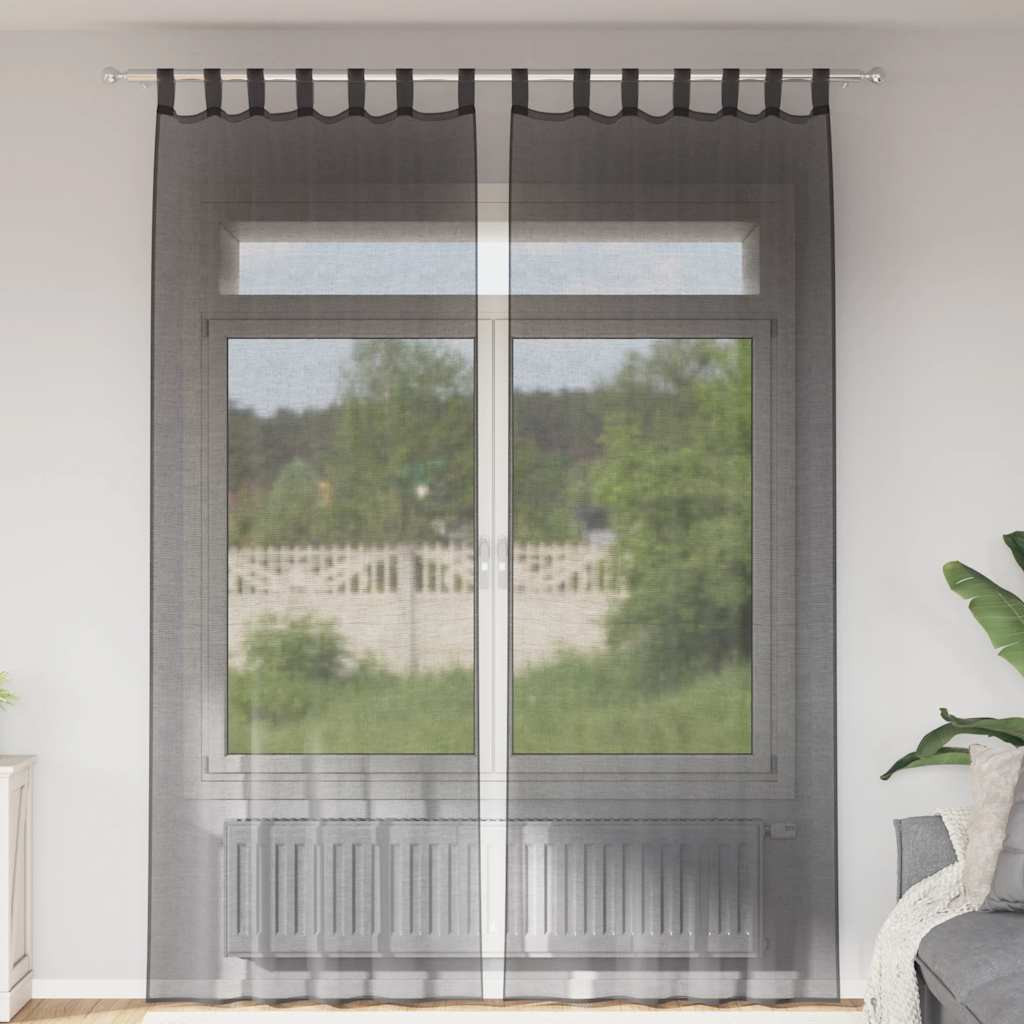 vidaXL Voile Vorhänge mit Lasche 2 Stk. Schwarz