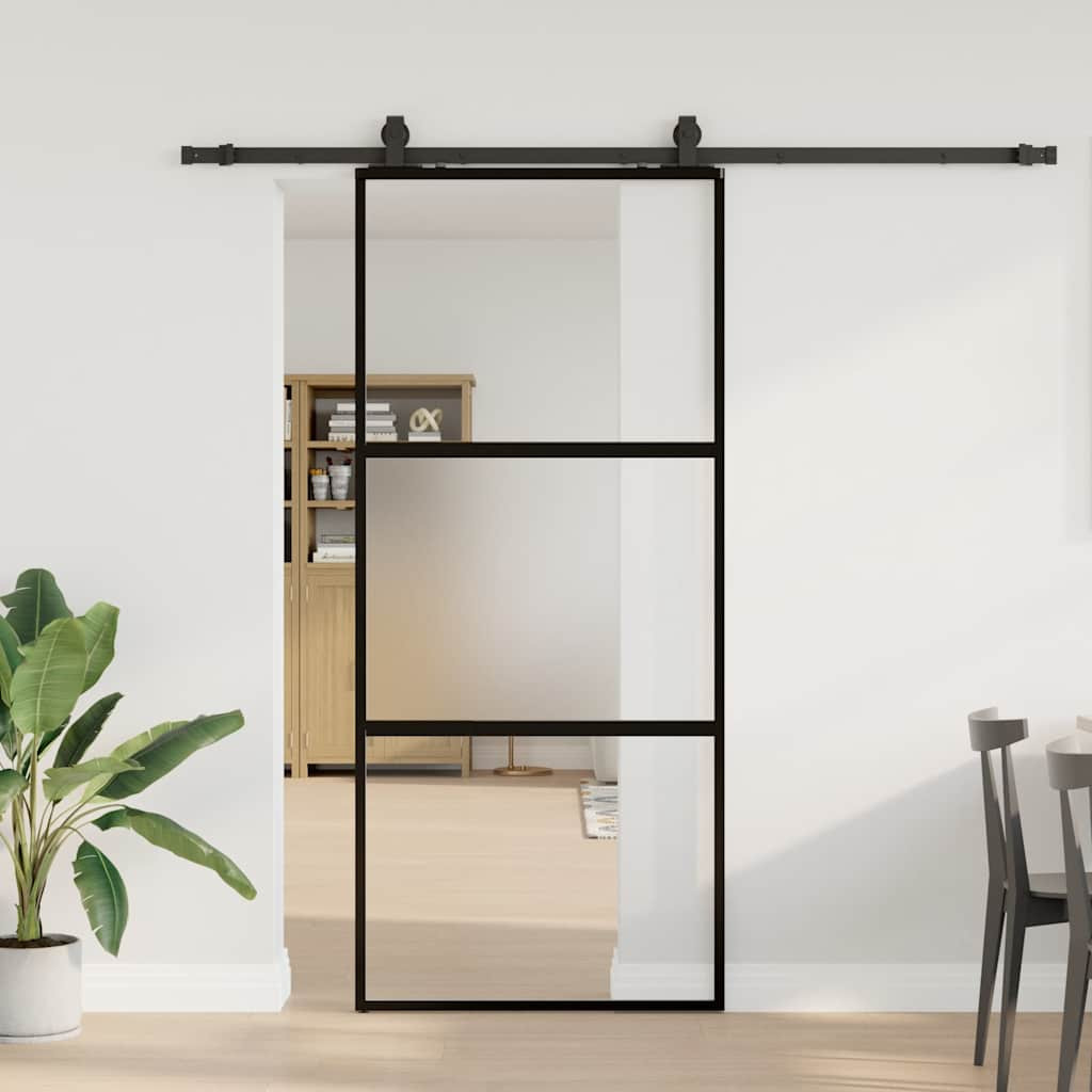 vidaXL Schiebetür mit Beschlag Schwarz 90x205 cm Hartglas