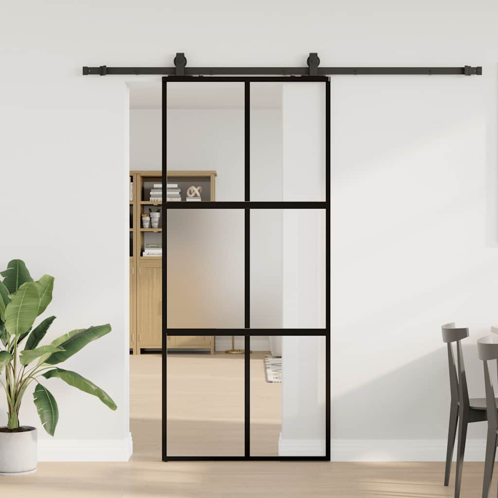 vidaXL Schiebetür mit Beschlag Schwarz 90x205 cm Hartglas