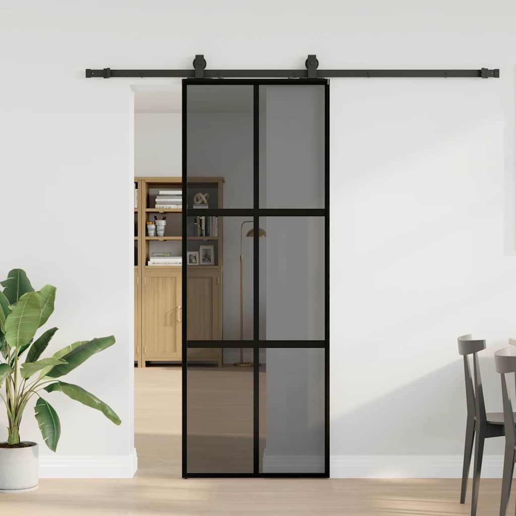 vidaXL Schiebetür mit Beschlag Schwarz 76x205 cm Hartglas