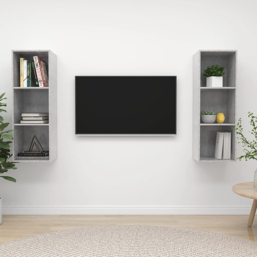 vidaXL TV-Wandschränke 2 Stk. Betongrau Holzwerkstoff