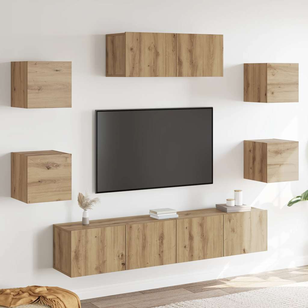 vidaXL 7-teiliges TV-Schrank-Set Wandmontage Artisan Eiche