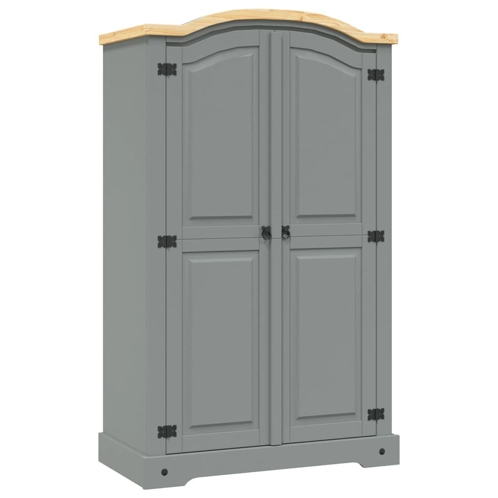 vidaXL Kleiderschrank Mexiko-Stil Kiefernholz 2 Türen Grau