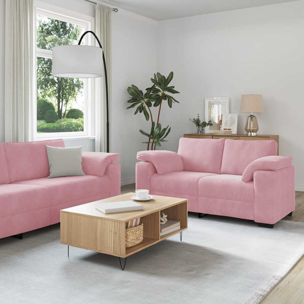 vidaXL 3-tlg. Sofagarnitur mit Kissen Rosa Samt