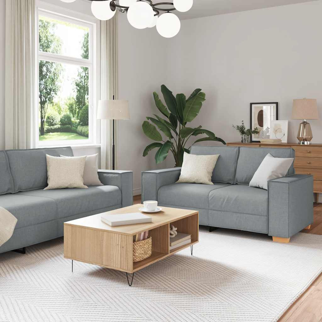 vidaXL 2-tlg. Sofagarnitur mit Kissen Hellgrau Stoff