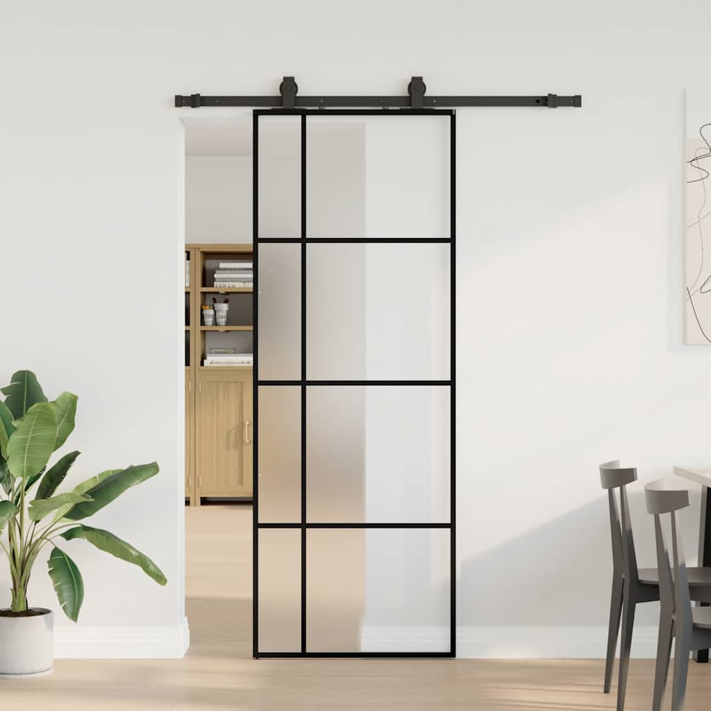 vidaXL Schiebetür mit Beschlag Schwarz 76x205 cm ESG-Glas