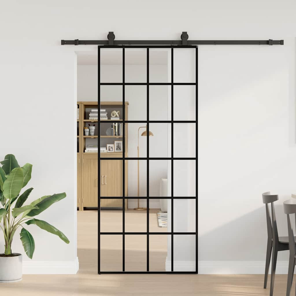 vidaXL Schiebetür mit Beschlag Schwarz 90x205 cm ESG-Glas