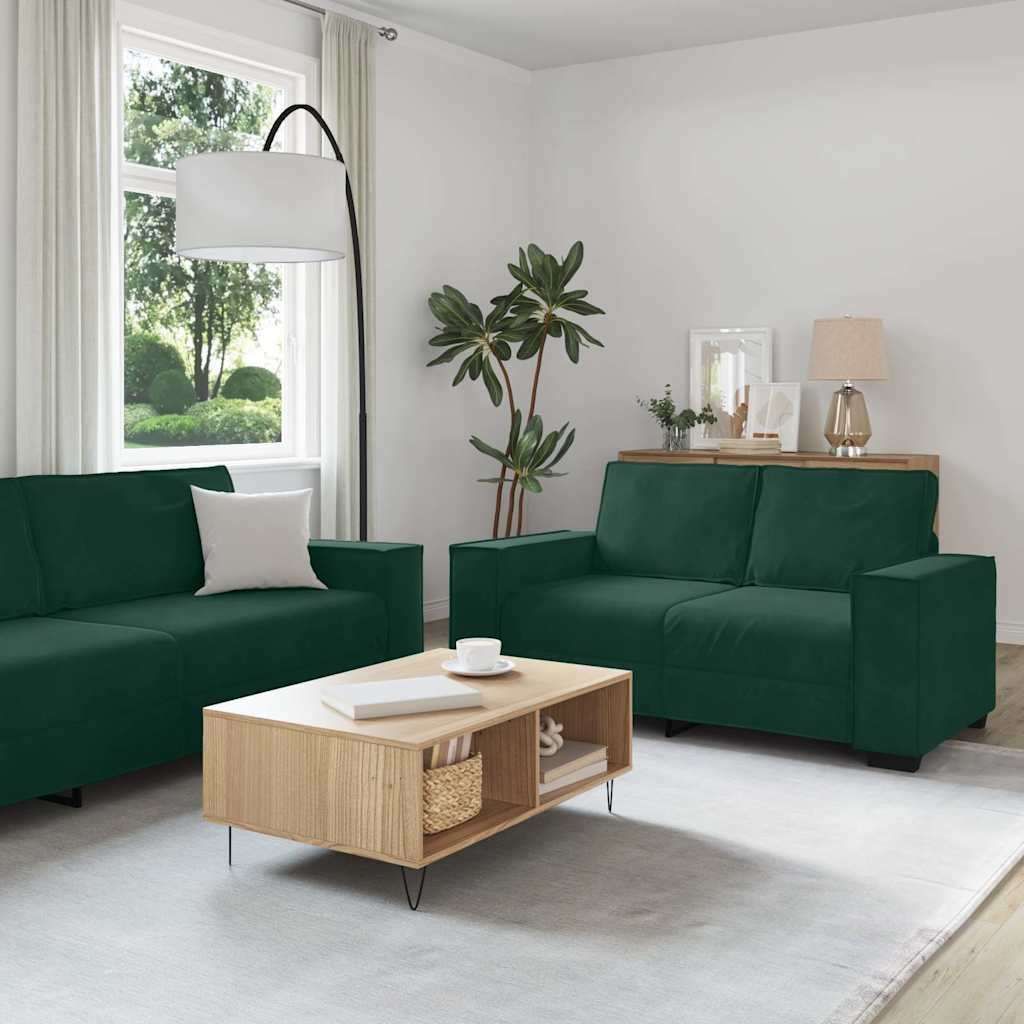 vidaXL 2-tlg. Sofagarnitur mit Kissen Dunkelgrün Samt