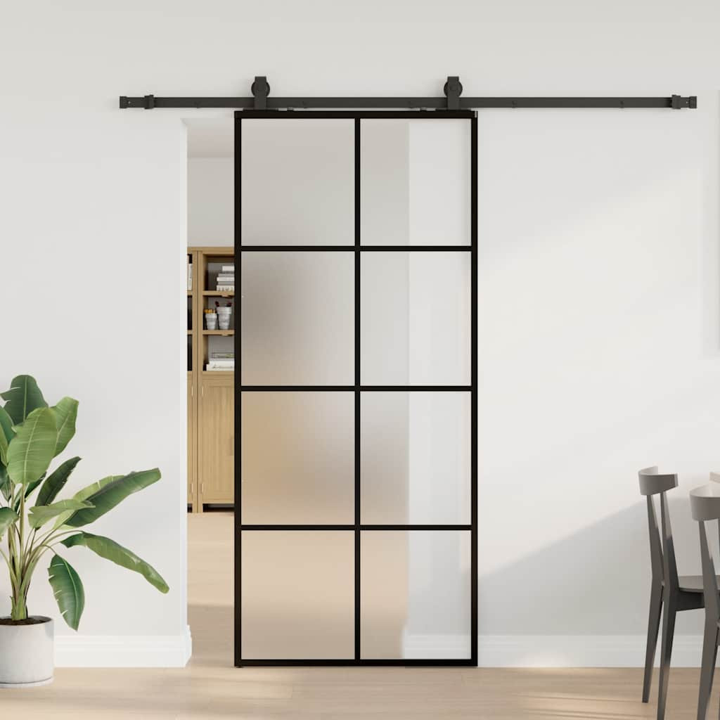 vidaXL Schiebetür mit Beschlag Schwarz 90x205 cm ESG-Glas