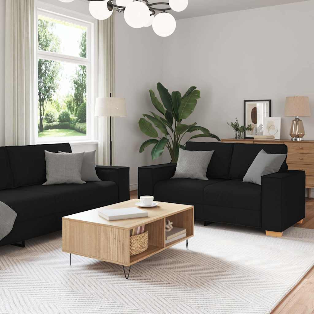 vidaXL 2-tlg. Sofagarnitur mit Kissen Schwarz Stoff