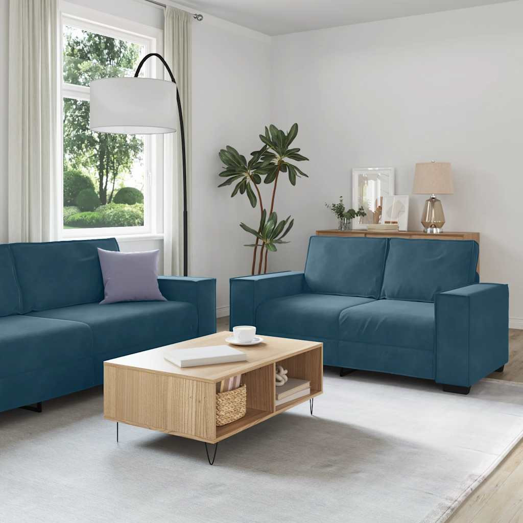 vidaXL 2-tlg. Sofagarnitur mit Kissen Blau Samt