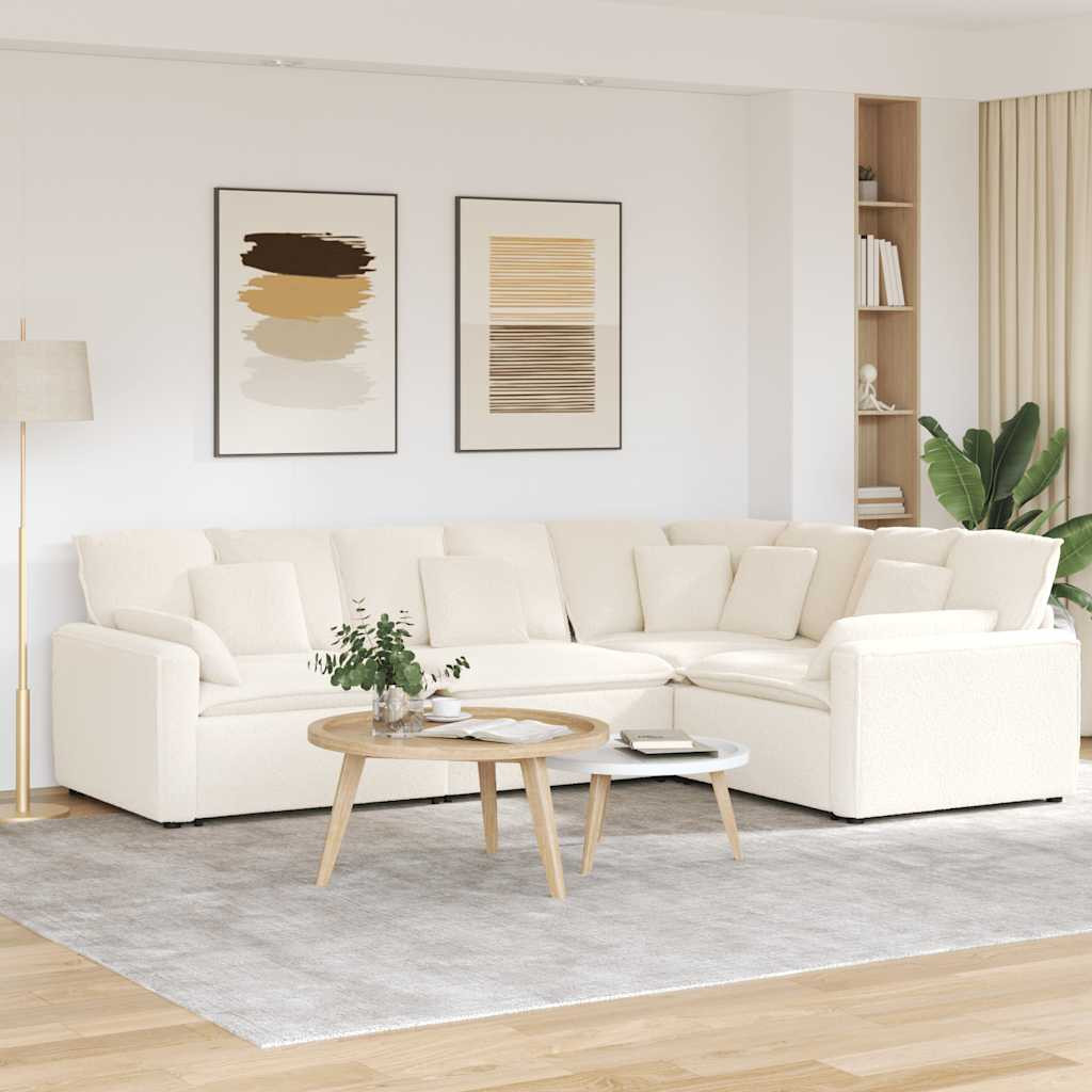 vidaXL Modulares Sofa mit Kissen Stoff in Lammwolloptik Creme