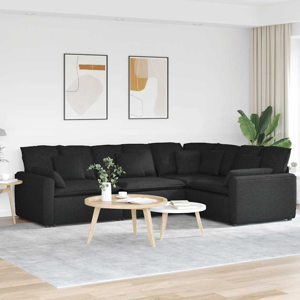 vidaXL Modulares Sofa mit Kissen Stoff Schwarz