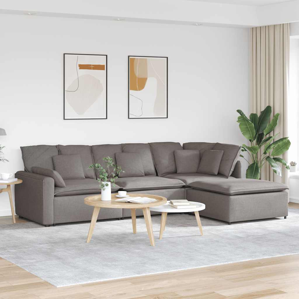 vidaXL Modulares Sofa mit Fußhocker Kissen Stoff Taupe