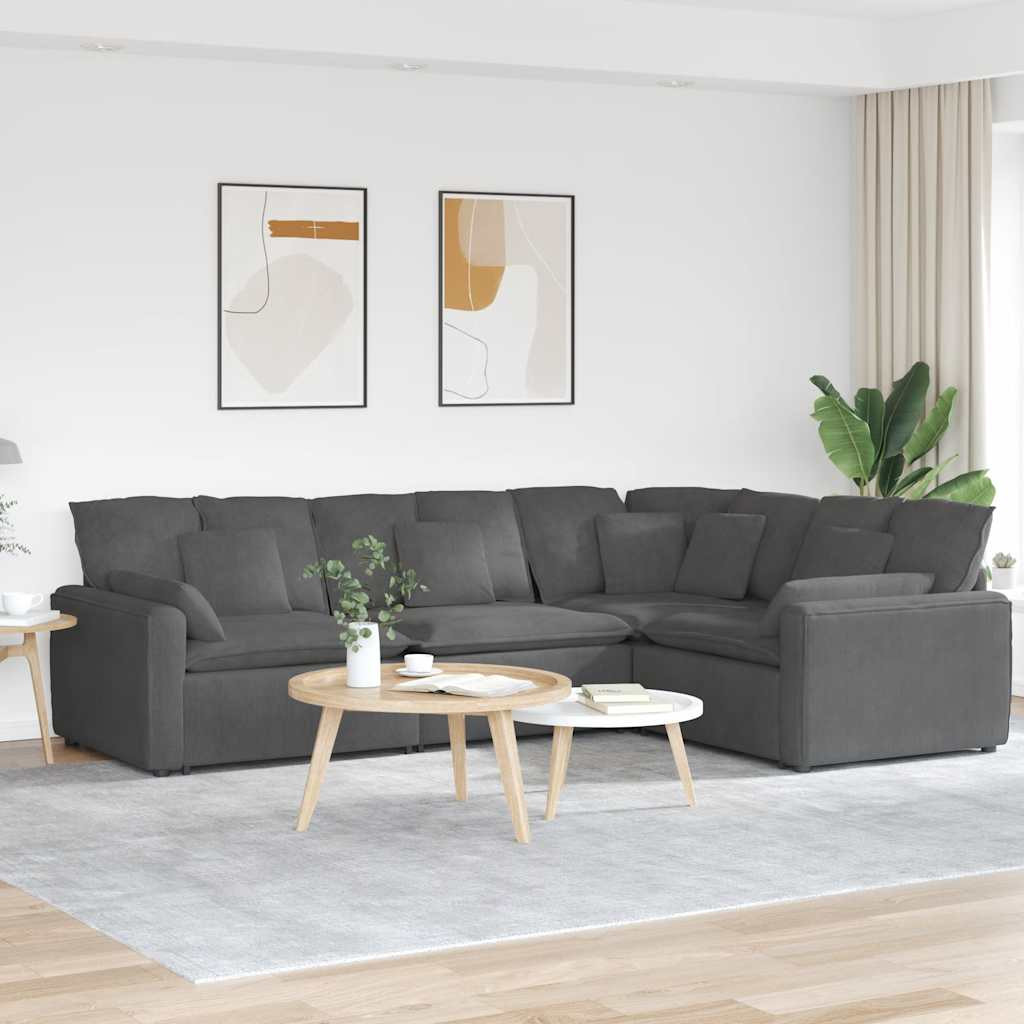 vidaXL Modulares Sofa mit Kissen Cordstoff Dunkelgrau