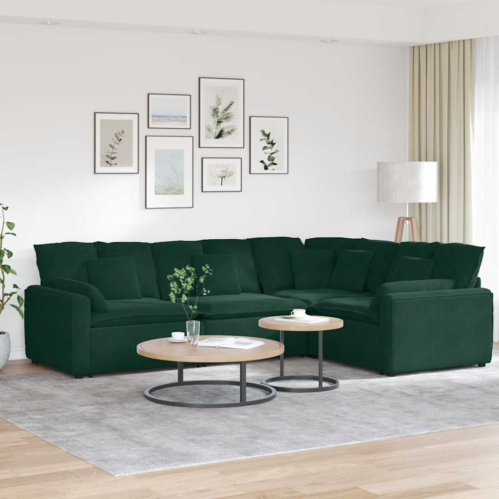 vidaXL Modulares Sofa mit Kissen Samt Dunkelgrün