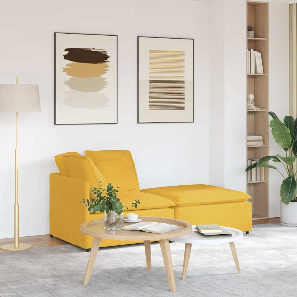 vidaXL Modulares Sofa mit Fußhocker Kissen Cordstoff Hellgelb