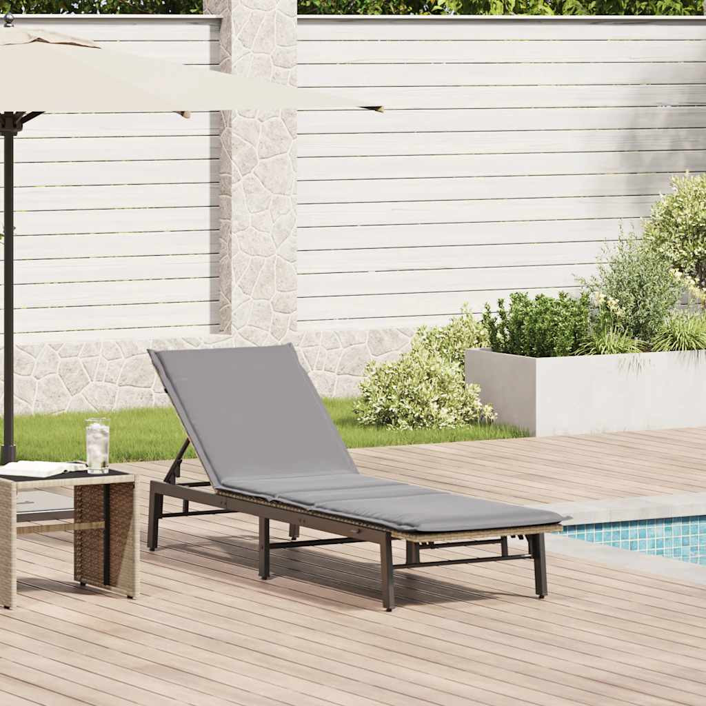 vidaXL Sonnenliege mit Auflage Beige Poly Rattan