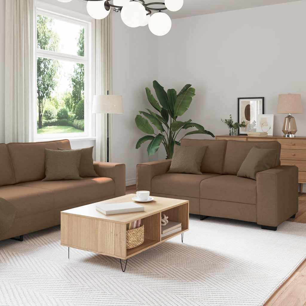 vidaXL 2-tlg. Sofagarnitur mit Kissen Braun Stoff