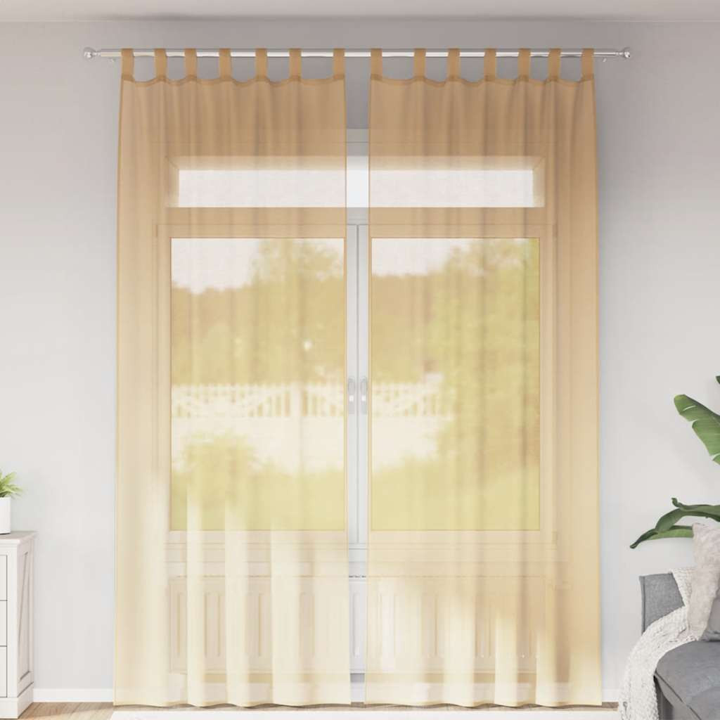 vidaXL Voile Vorhänge mit Stangentaschen 2 Stk. Sandfarbe