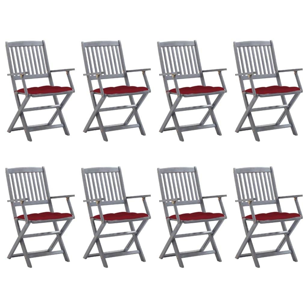 vidaXL Klappbare Gartenstühle 8 Stk. mit Kissen Massivholz Akazie