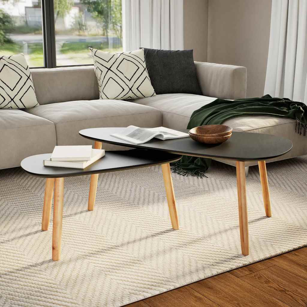 vidaXL 2-tlg. Couchtisch-Set Massivholz Kiefer Schwarz