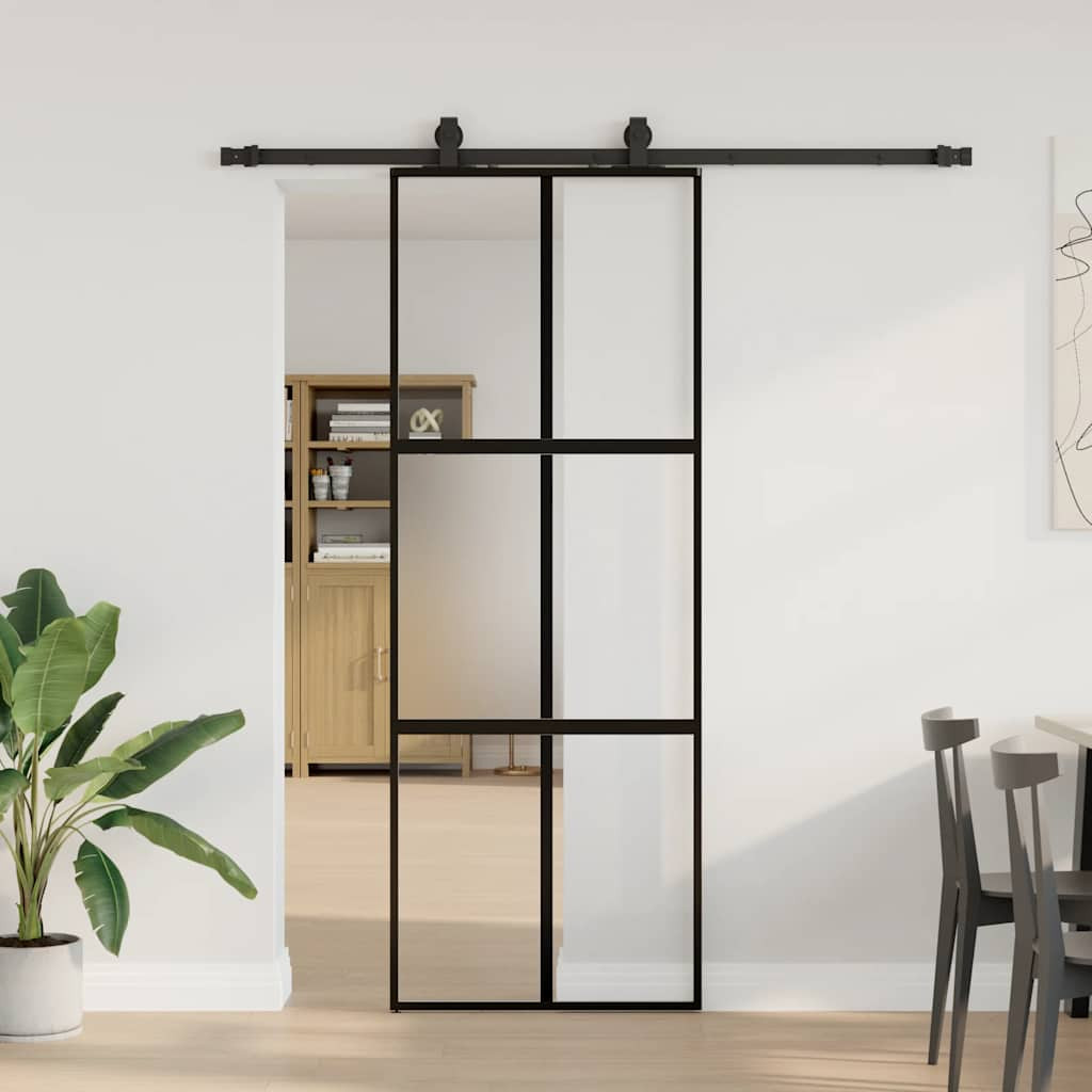 vidaXL Schiebetür mit Beschlag Schwarz 76x205 cm Hartglas