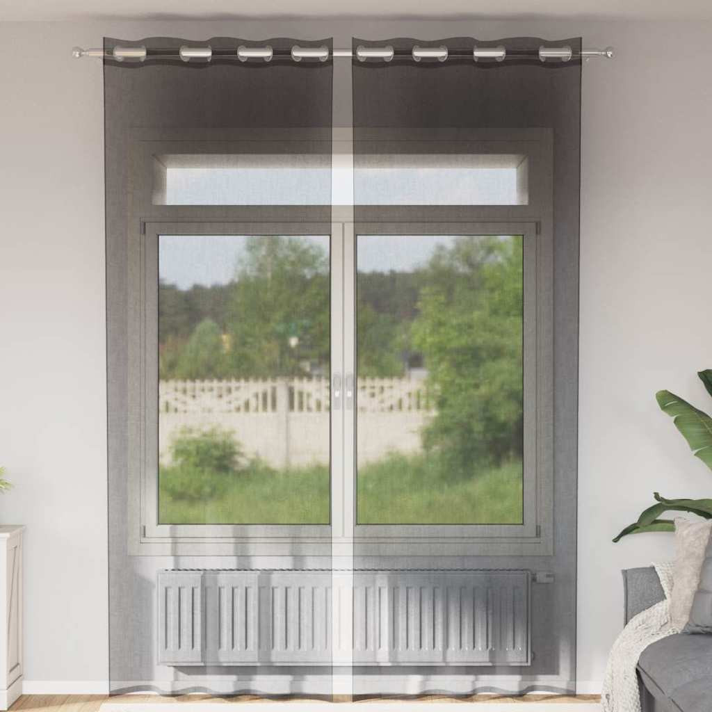 vidaXL Voile Vorhänge mit Ösen 2 Stk. Schwarz 140x260 cm