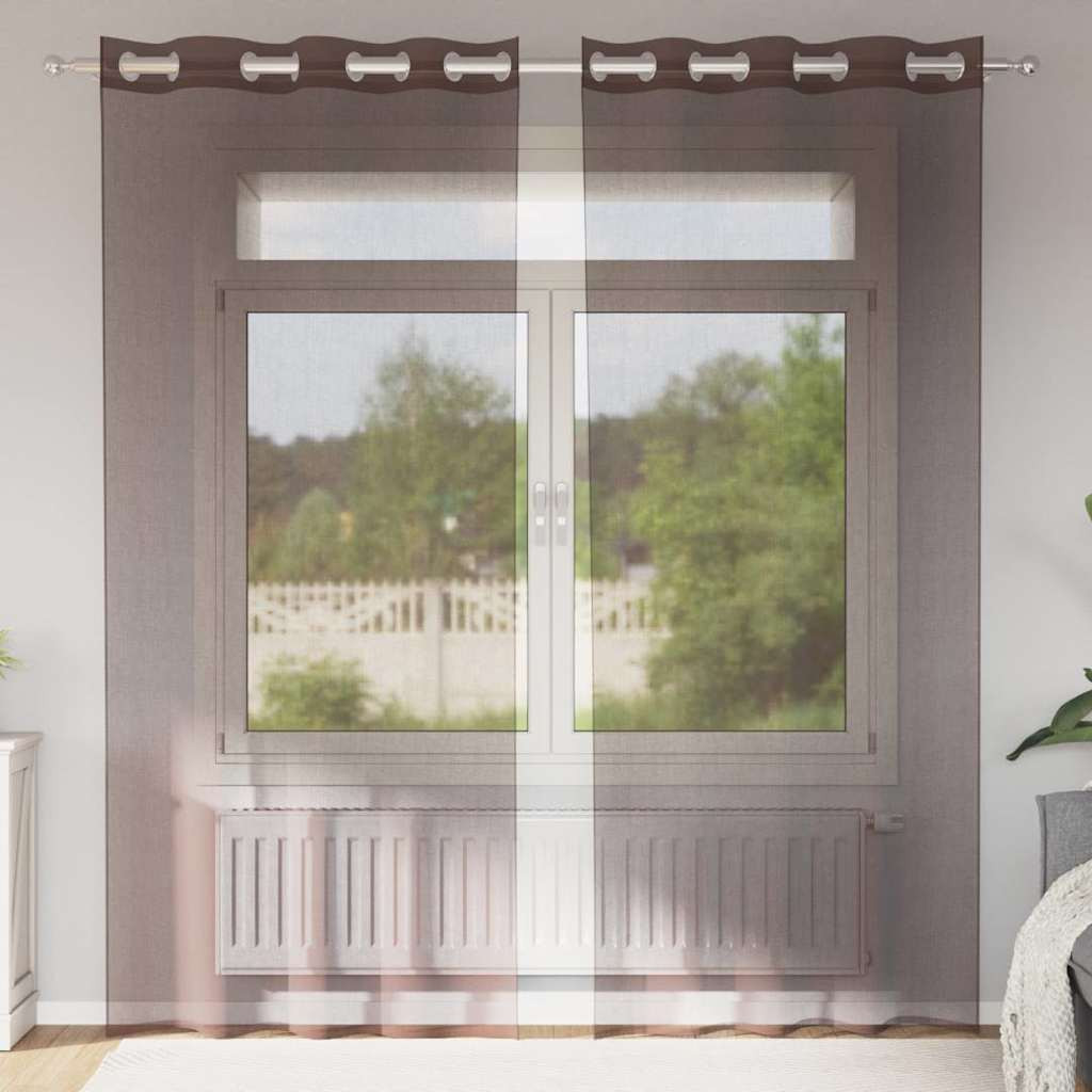 vidaXL Voile Vorhänge mit Ösen 2 Stk. Braun 140x245 cm