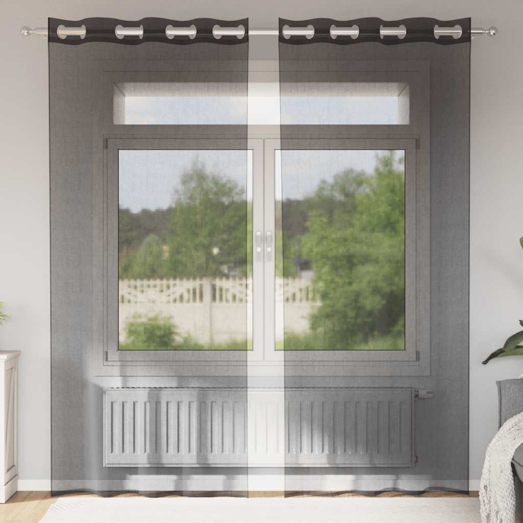 vidaXL Voile Vorhänge mit Ösen 2 Stk. Schwarz 140x225 cm