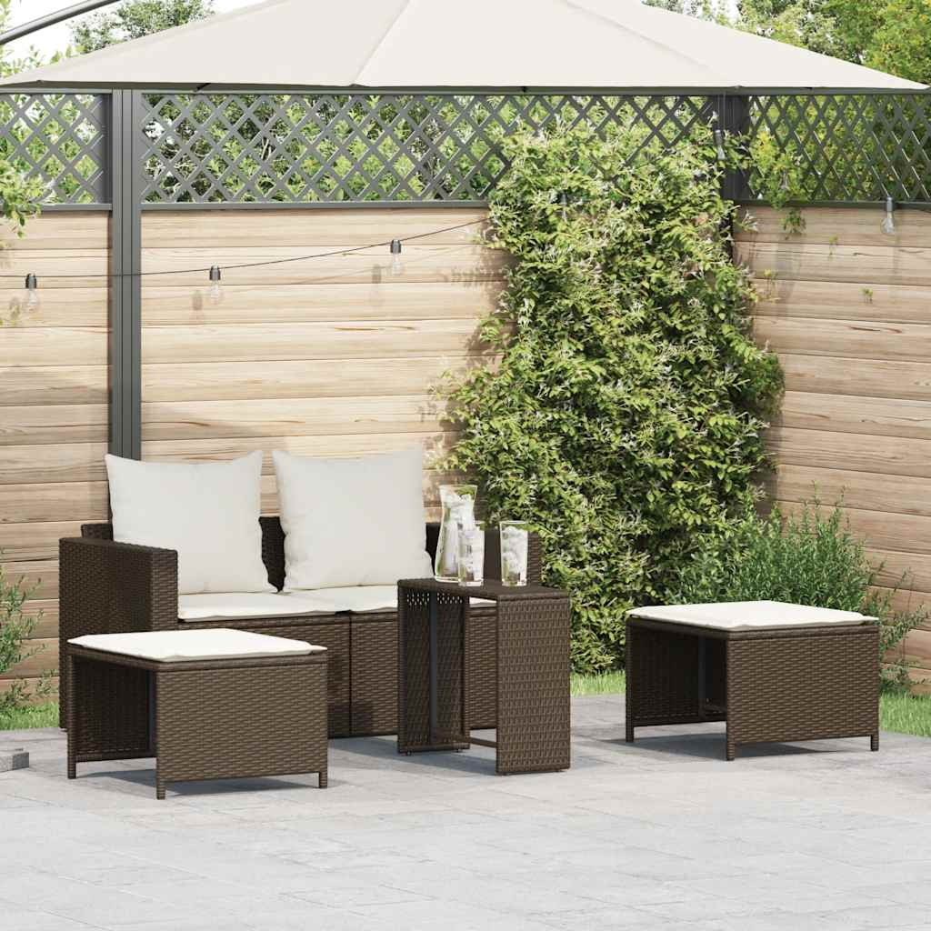 vidaXL 5-tlg. Garten-Sofagarnitur Kissen Stapelbar Braun Poly Rattan