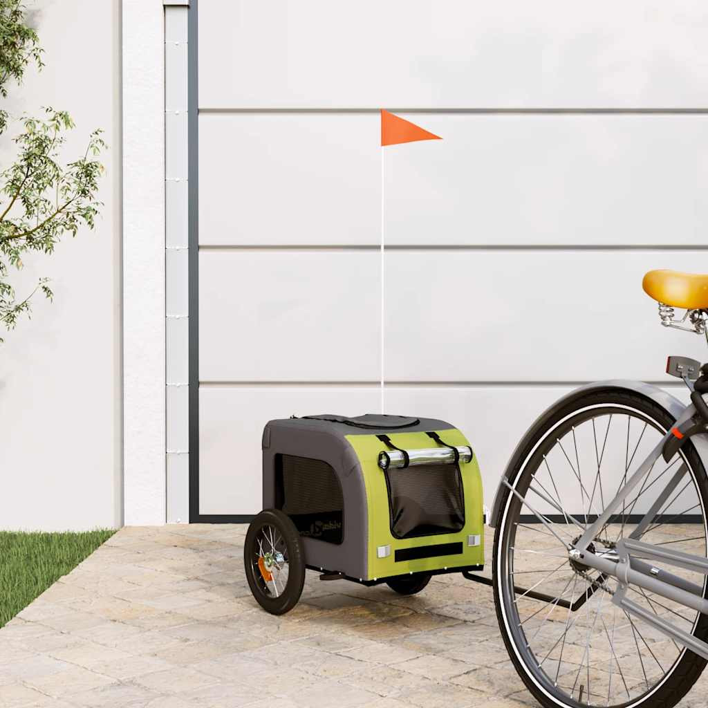 vidaXL Fahrradanhänger Hunde Grün und Grau Oxford-Gewebe und Eisen