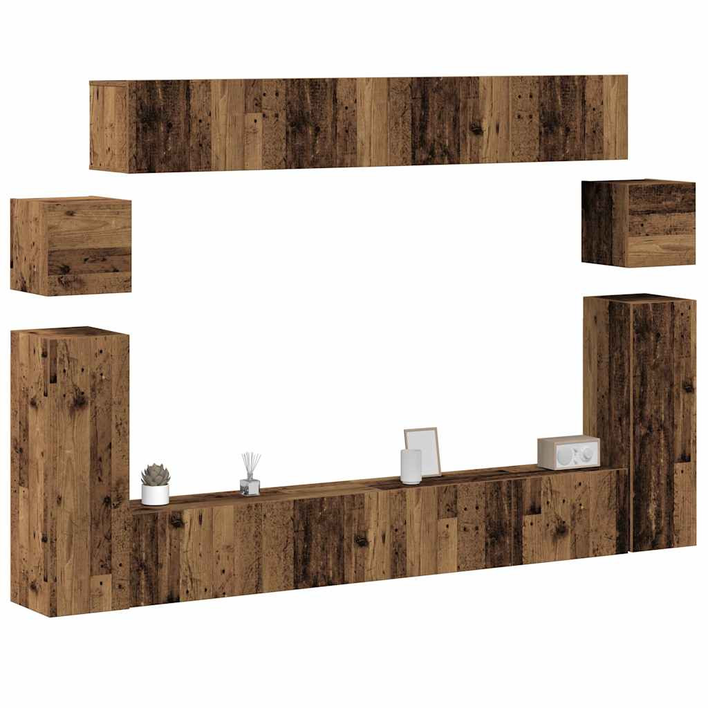 vidaXL 8-tlg. TV-Schrank-Set Wandmontage Altholz-Optik Holzwerkstoff