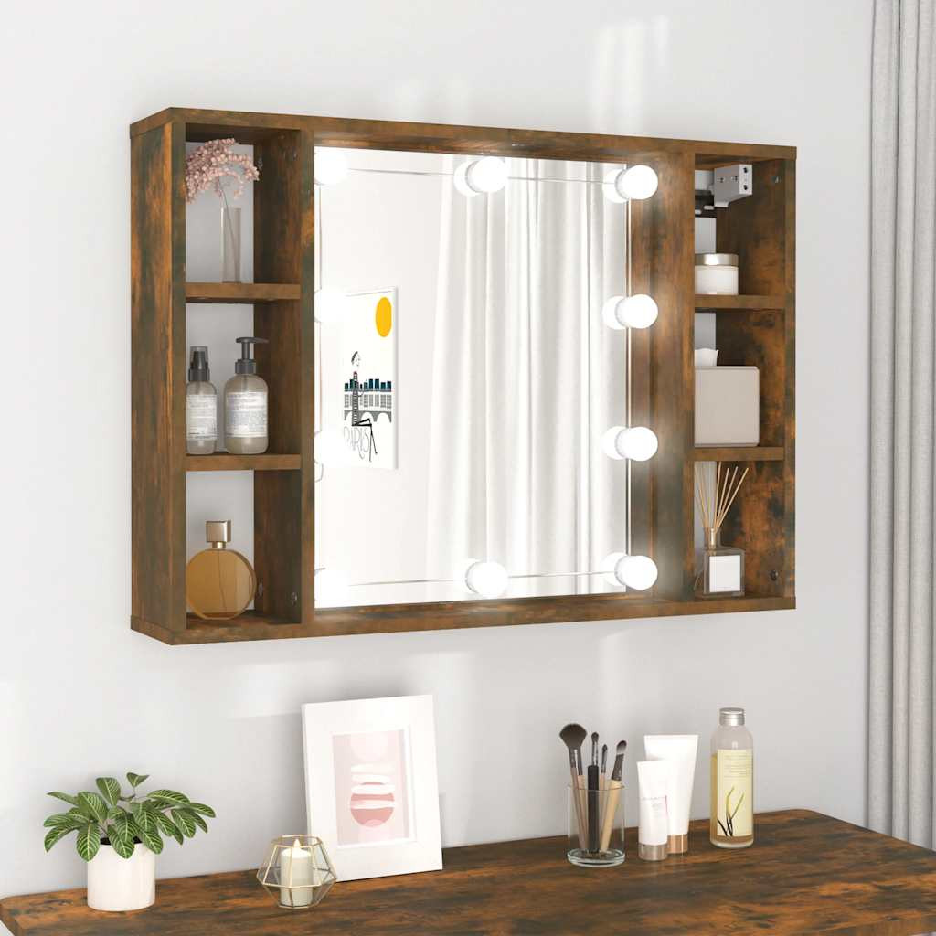 vidaXL Spiegelschrank mit LED Räuchereiche 76x15x55 cm